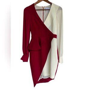 Jolie By Edward Spiers Womens Asymmetrical Colorblock Dress Red/White Size 40 Po